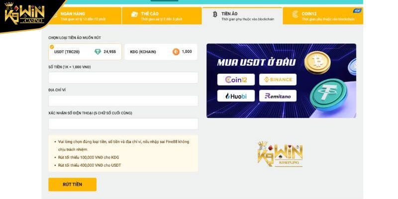 Nạp và rút tiền K9WIN 1 An toàn và nhanh chóng với phương thức phù hợp